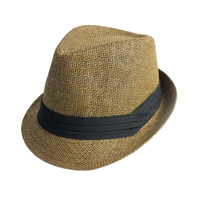 Summer short brim straw china wholesale cheap men straw plain mini fedora hat
