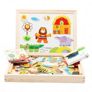 
wholesale kid wooden puzzle drawing board wooden jigsaw animal magnetic puzzle toy 