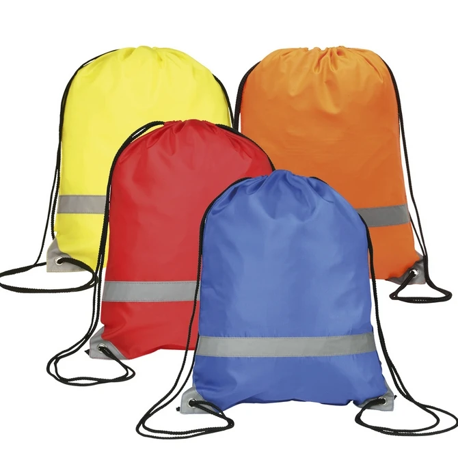 Hot sale reusable polyester Waterproof Nylon reflective drawstring shopping bag