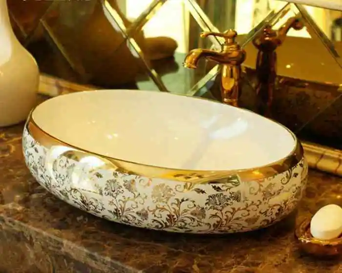 Oval Bathroom Lavabo Ceramic Counter Top Wash Basin Cloakroom Hand Painted Vessel Sink bowl