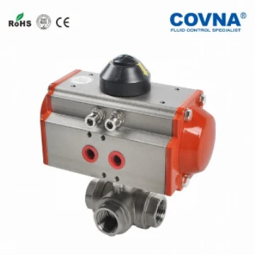 COVNA Stainless Steel NPT Thread Three Position 3 Way Spring Return Pneumatic Actuator Threeway Ball Valve