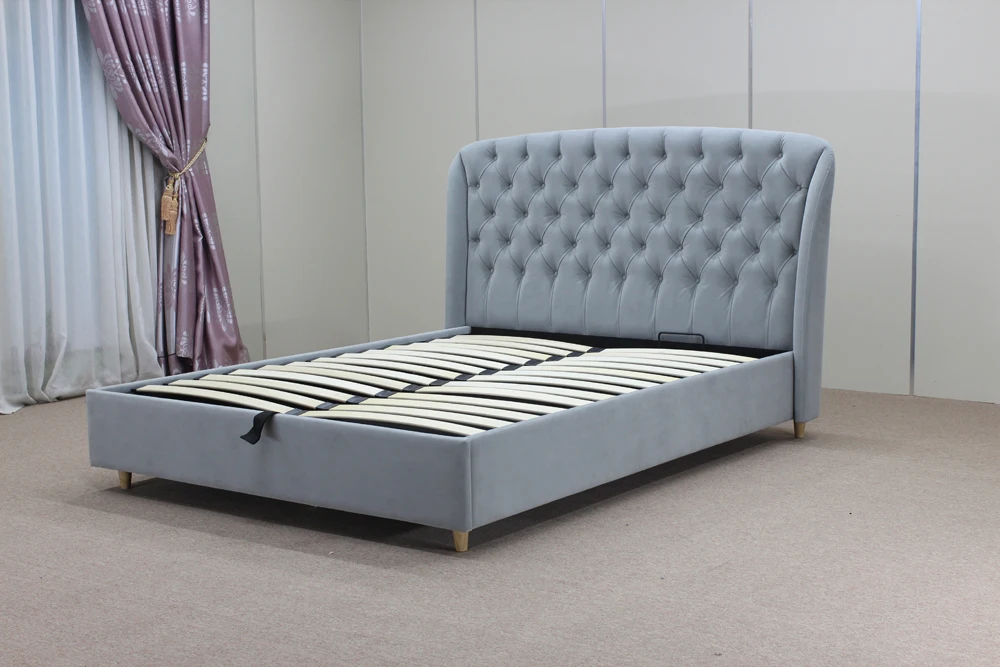 Upholstered Solid Wood Bed Frames King Storage Double Bed Frame