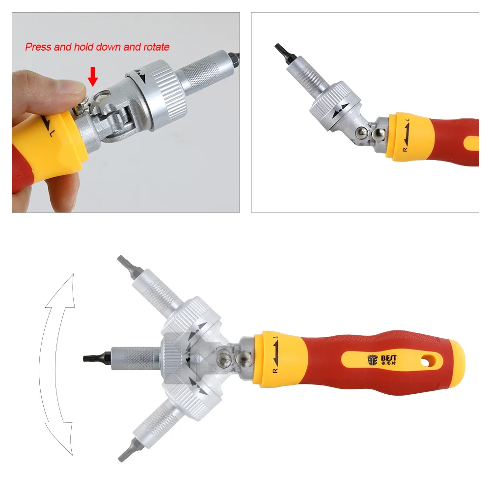 BST-2028A 62pcs Multi-function Rapid Ratchet Hand Screwdriver Sets with 90 Degree Hex Phillips Torx Slotted Bits
