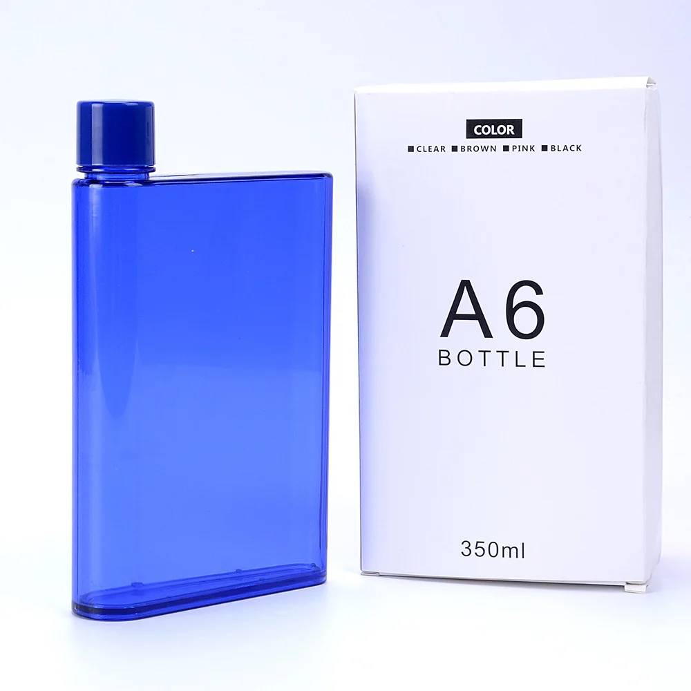 
BPA free plastic flat notebook water bottle A4 A5 380ml/450ml easy to carry 