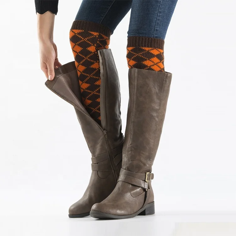 Classic Design Argyle Pattern Knit Over Knee High Leg Warmer