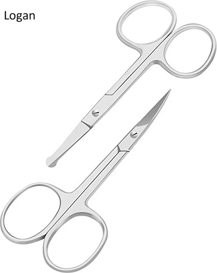 Stainless steel Curved and Round Facial Hair Scissors Set in Tin  Box