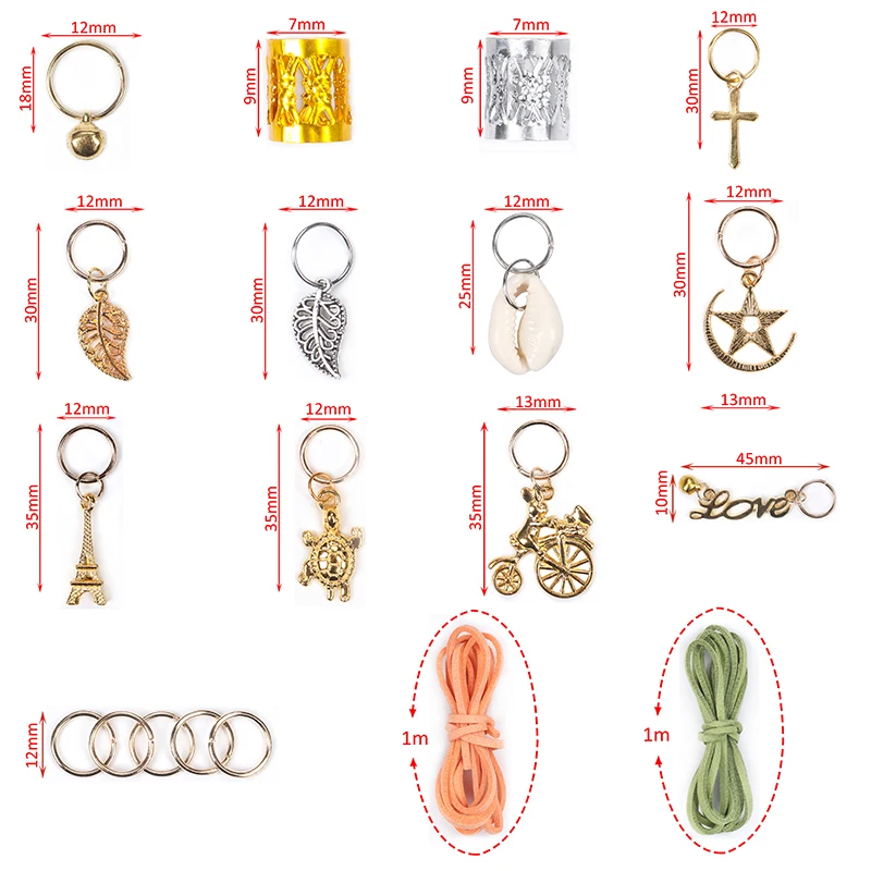 82 шт. Loc, ювелирные манжеты для волос, нитки, вязаные аксессуары для волос, металлические бусины для плетения волос