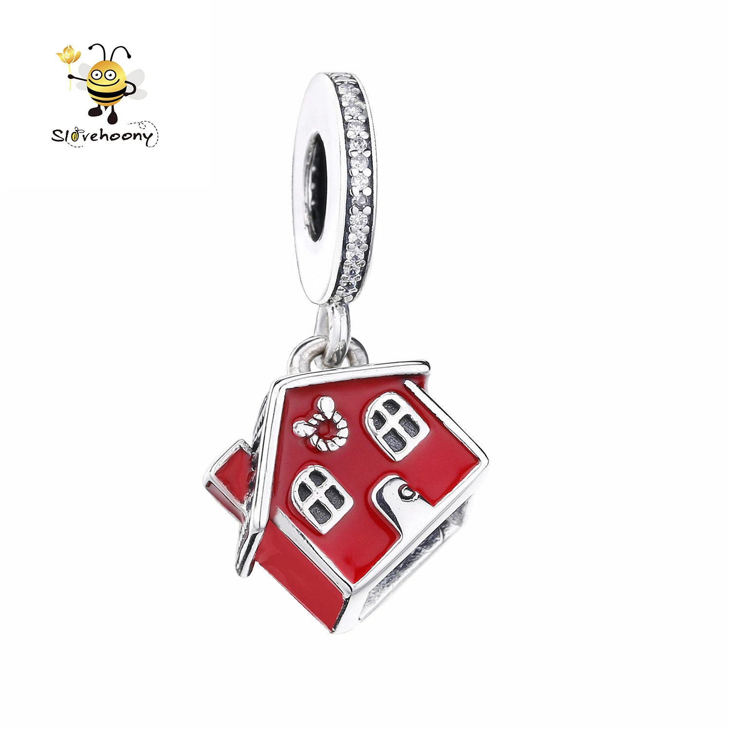 Бусина-Шарм «рождественский дом» из серебра 925 пробы с красной эмалью для браслетов