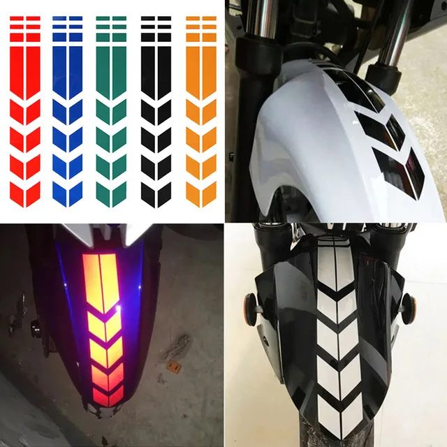 YOUME Motorcycle Reflective Stickers Wheel on Fender Waterproof Safety Warning Arrow Tape Car Decals Motorbike Decoration