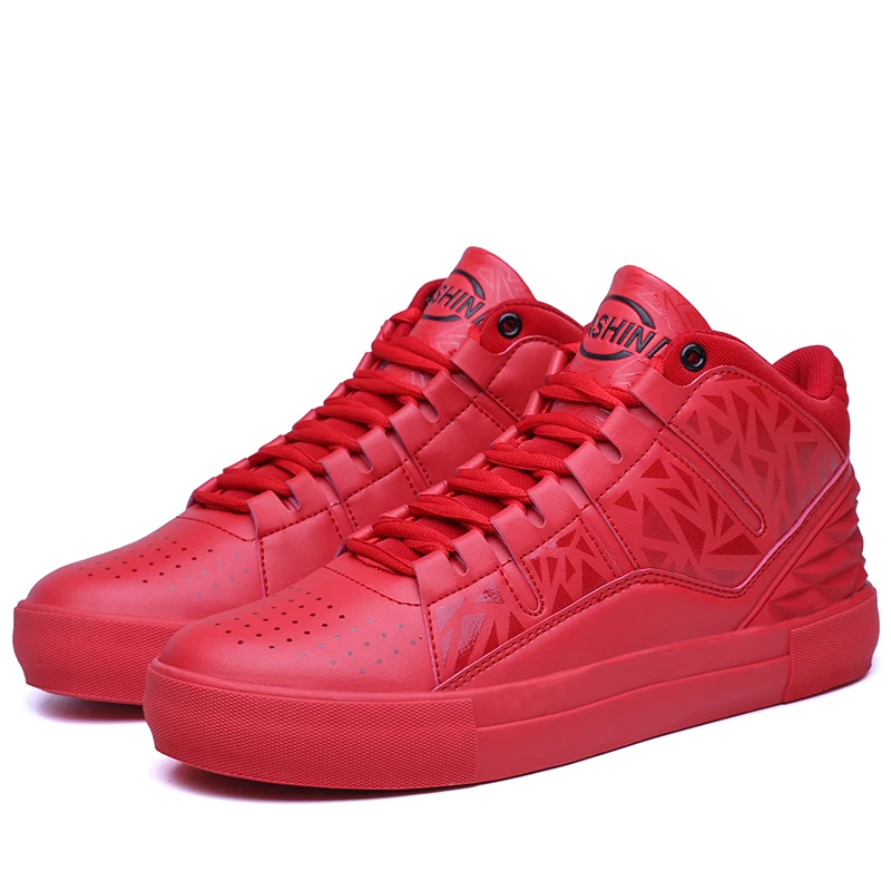 2021 OEM custom design casual shoe leather upper skate shoes red high top sneakers for men