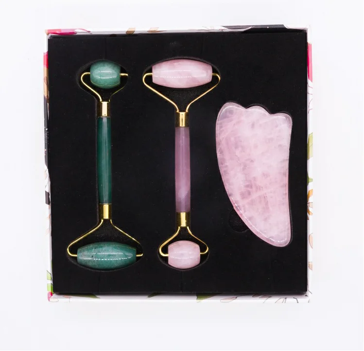 2019 100% best natural gua sha rose quartz pink natural jade ball roller massager tool for face