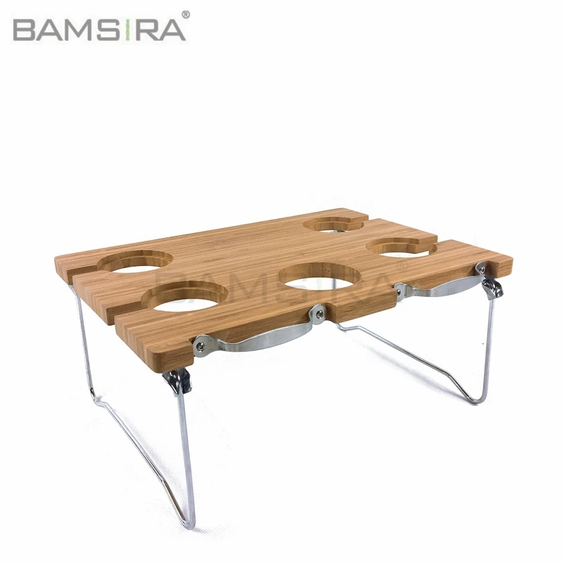 Natural bamboo wine and snack folding beach table, foldable picnic table