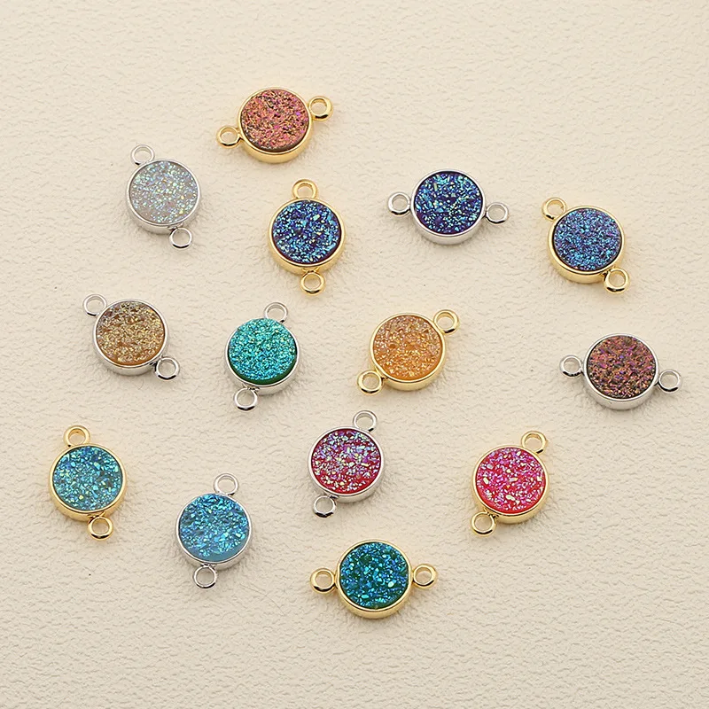 DIY Round Natural Druzy Pendants With Electroplated Gold Edge Druzzy Drusy Geode Dainty Charms Wholesale Supplies Handmade