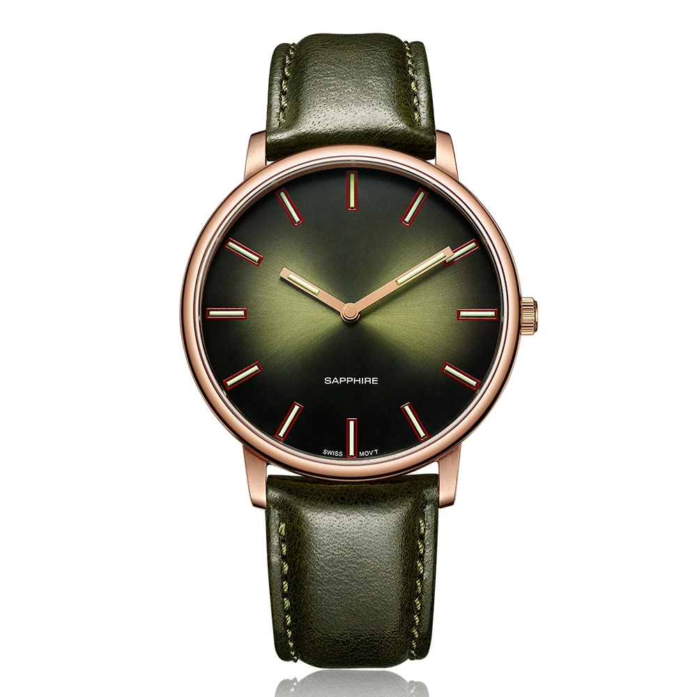 Ultra Thin Switzerland Movement tritium watch 5ATM Water Resistant Quartz Men Watch