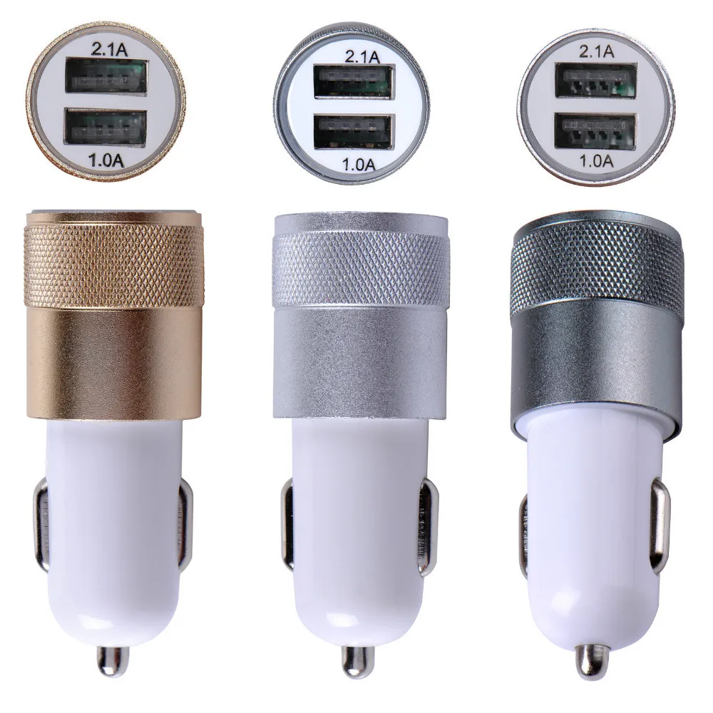 
metal 12V car charger real 2.4A+1A output usb car charger phone car charger 