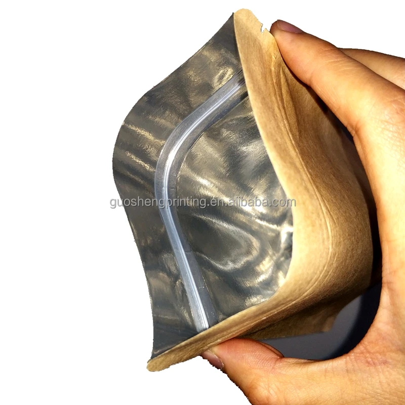 Biodegradable aluminum foil lined kraft paper packaging bag for coffee or tea