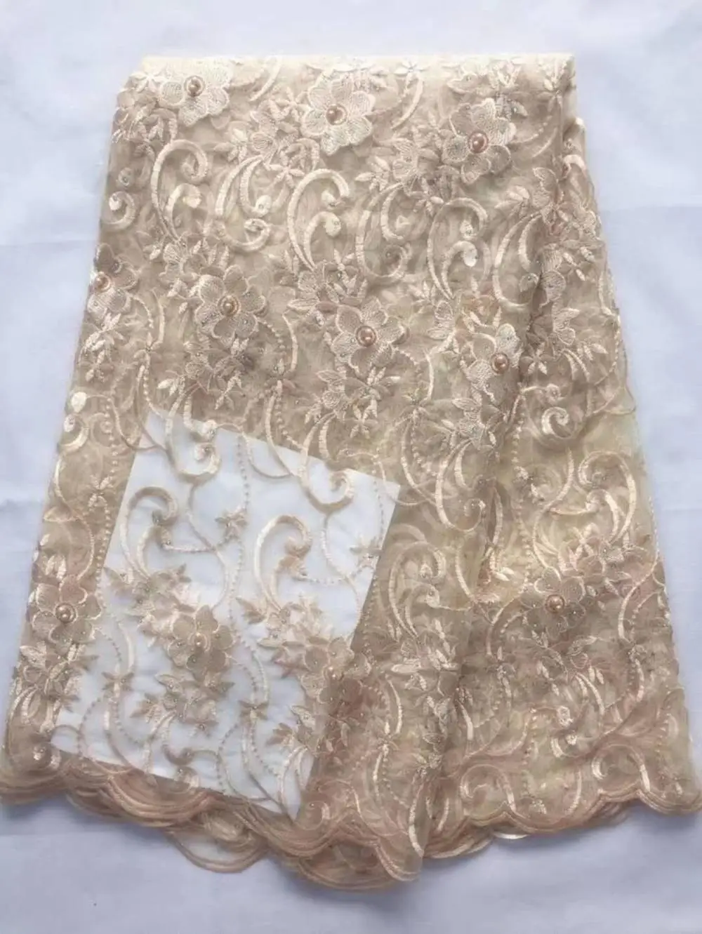 Luxury high-grade heavy work embroidery Wholesale African Embroidery Lace Fabric With Beads For Garment