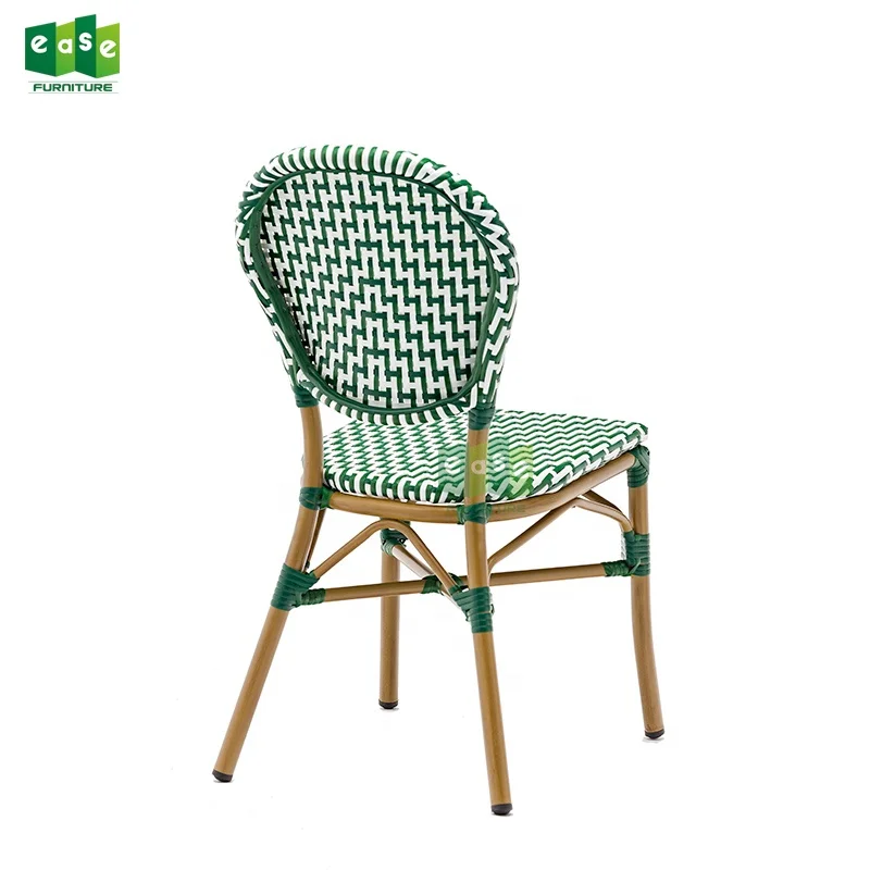 (E1184) Outdoor wicker bistro metal chair paris style for cafe restaurant