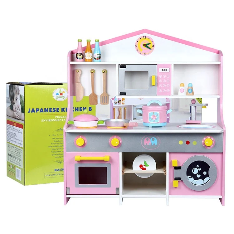 Pretending Role Play Pink Big Cooking Magnetic Simulation Wooden Kitchen Sets Toys