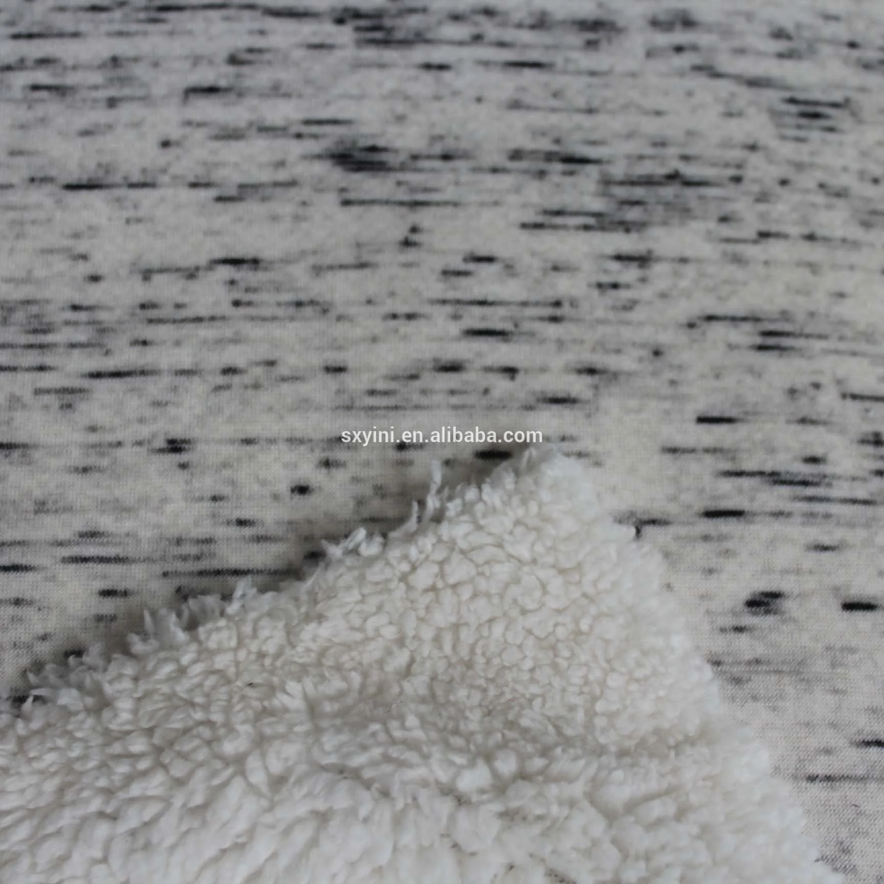 100% Polyester space dyed single jersey bonded sherpa knitted fabric for jacket