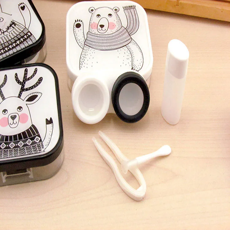 New Cute Cartoon Invisible Glasses Case Simple Animal Contact Lens Storage Case