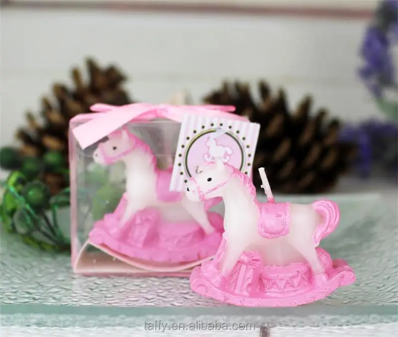 
pink blue kids birthday party guest souvenirs present return gift boy girl baby shower favor rocking horse candle 