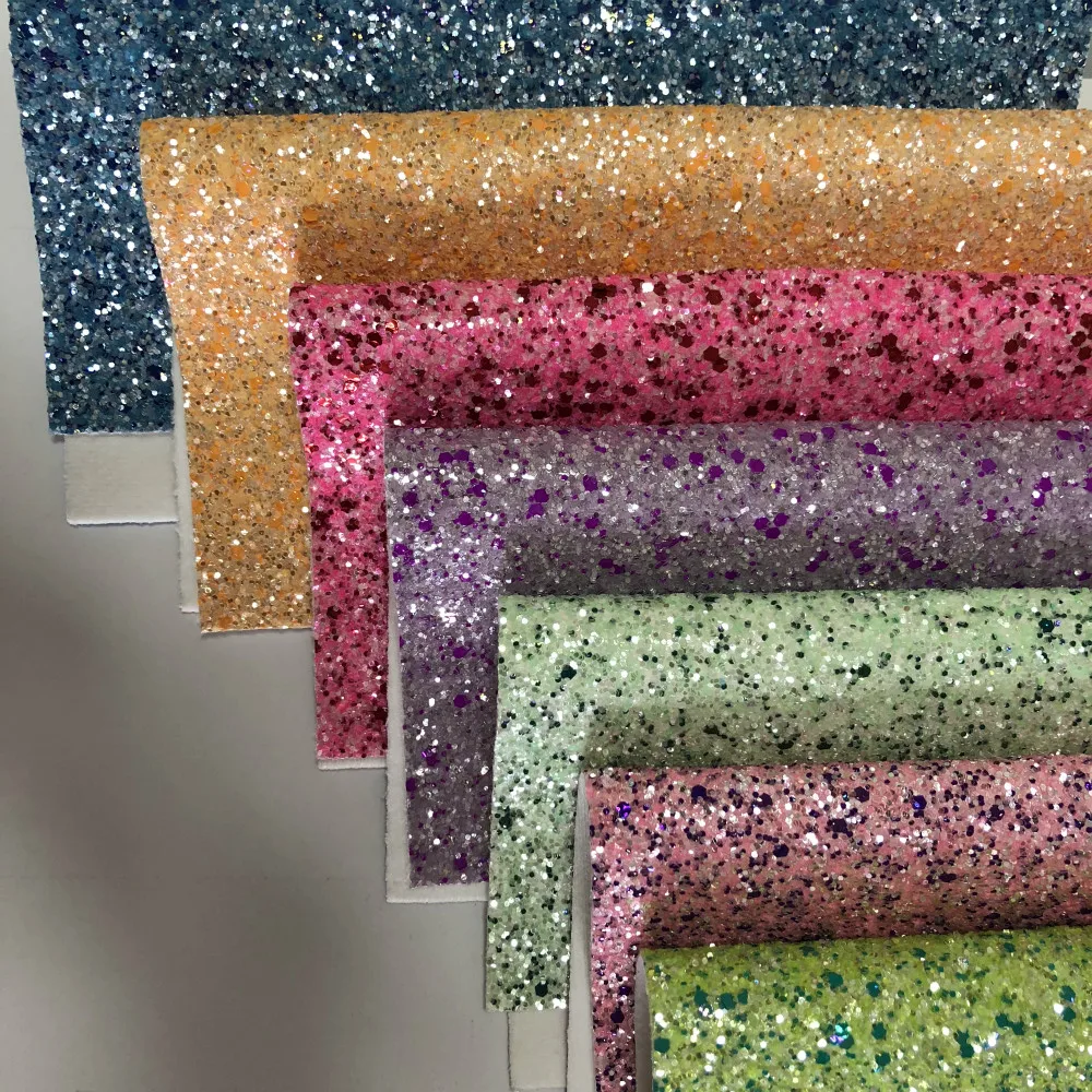 High quality nonwoven backing color mixed chunky glitter fabric for making crafts and shoes