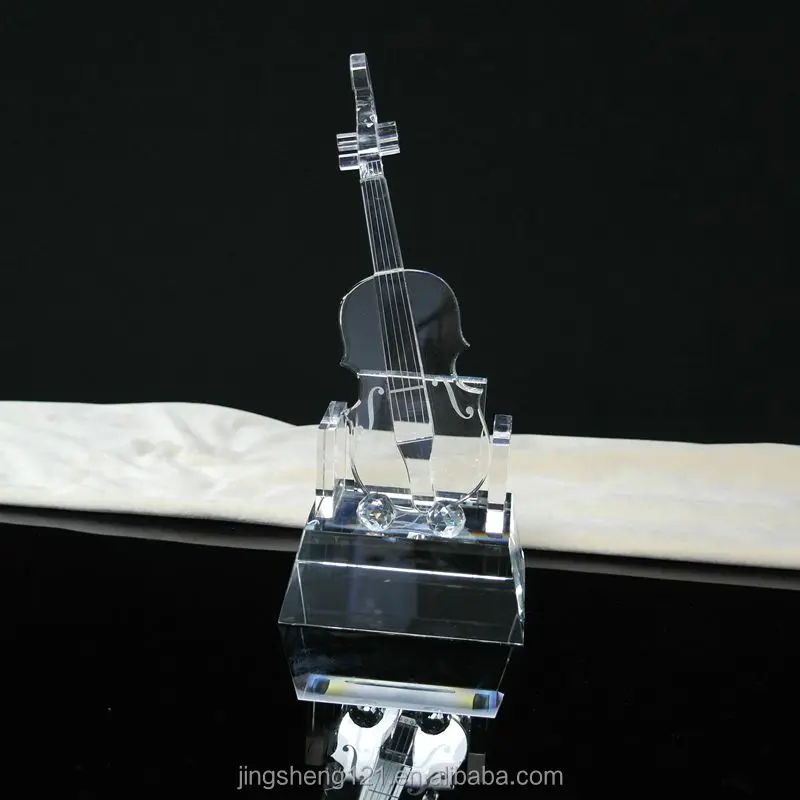 Elegant Crystal Trophy With Violin On Top For Sale