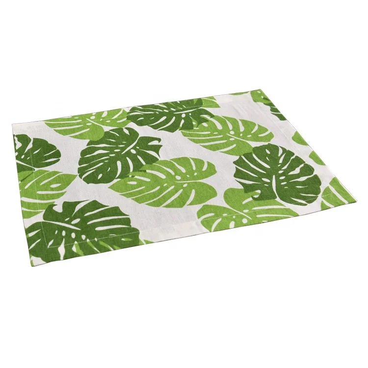 Eco-Friendly Custom Made Printing Plain Place mat Canvas Woven Green Table Mat Cotton Linen Fabric Placemat
