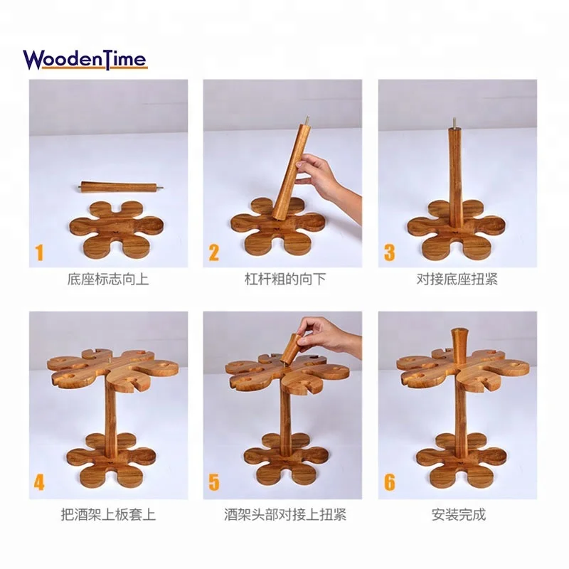 Elm creative household upside down wine shelf solid wood European rack hanging goblet rack bamboo wine bottle glass holder