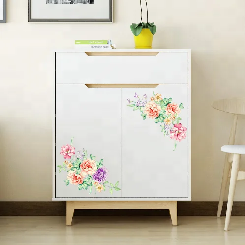 Colorful Flowers 3D Wall Stickers Beautiful Peony Fridge Stickers Wardrobe Toilet Bathroom Decoration PVC Wall Decals