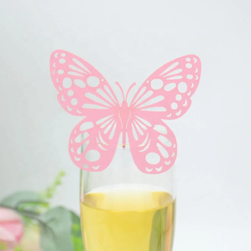 50pcs Laser Cut Table  Wine Glass Butterfly Name Place Cards Wedding Party Favor Decoration