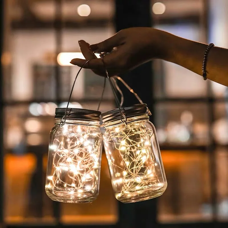 2021 OEM glass led solar bottle mason Jar light for garden decorate