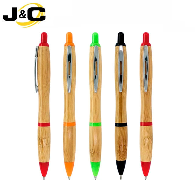 
Top selling retractable bamboo pen with colored matching trims 