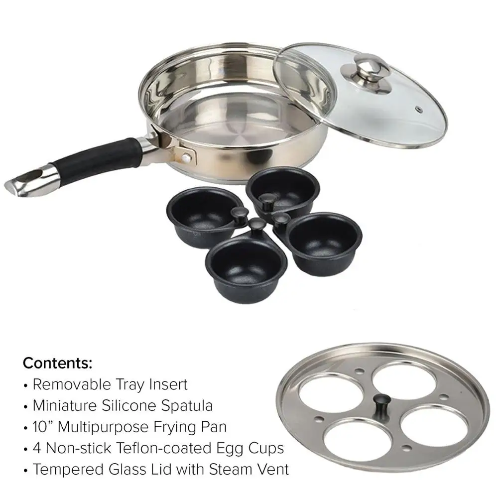 
Egg Poacher Pan Set with 4 Egg Poaching Cups and Stainless Steel Frypan Pan egg steamer 