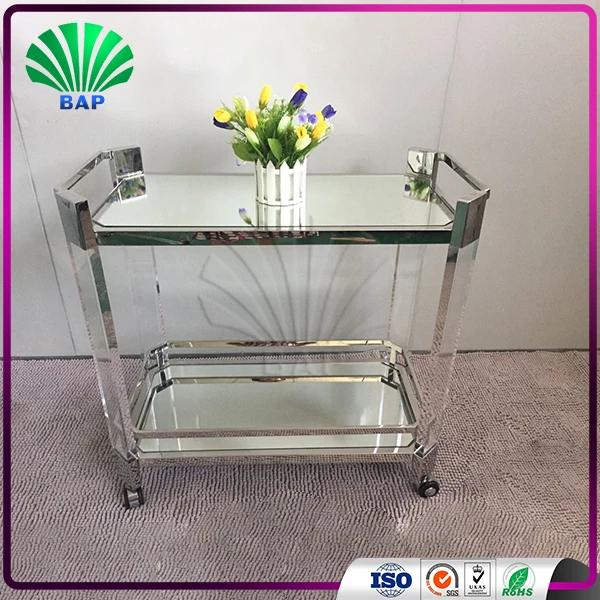 New Style Mirrored Top Trolley Hotel Metal Wine Trolley Bar Cart Trolley