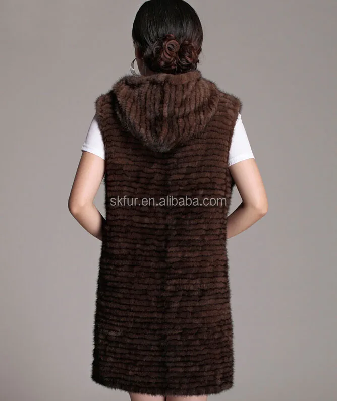 
Top quality 100% real mink fur long vest with hood 