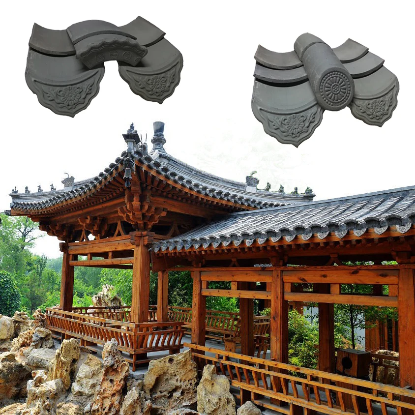 Porcelain tiles grey ceramic roof tile use for Japanese temple garden