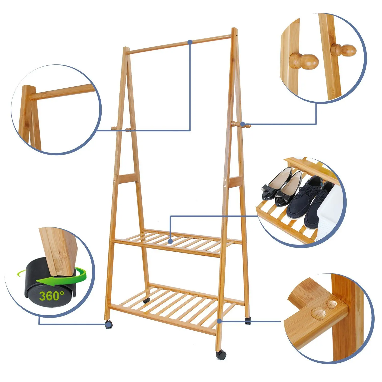 standing antique rustic bamboo wooden foldable wall wood coat stand cloth hanger rack