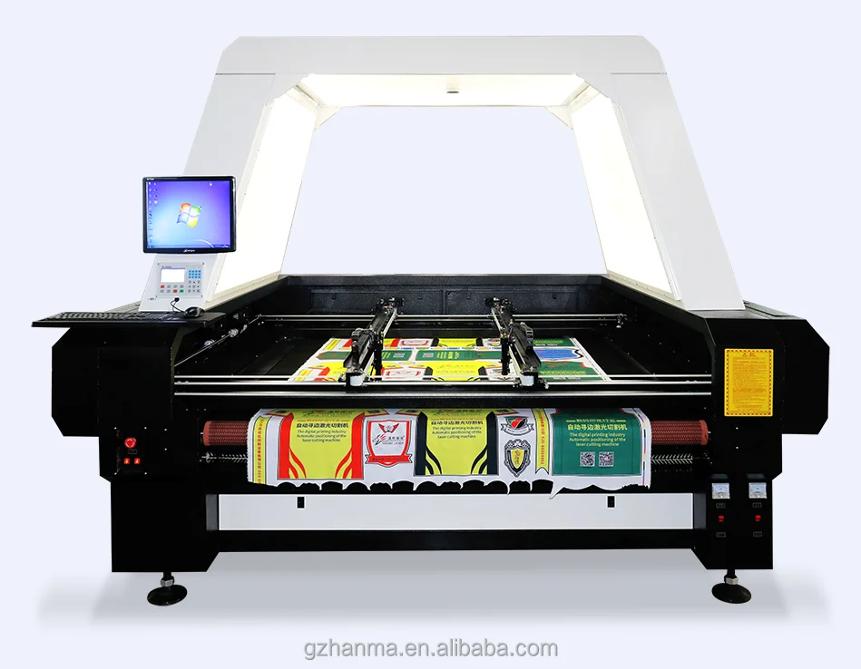 sublimation fabric prints double laser head CCD camera scan/cycling garment factory automatic sportswear cutting machine