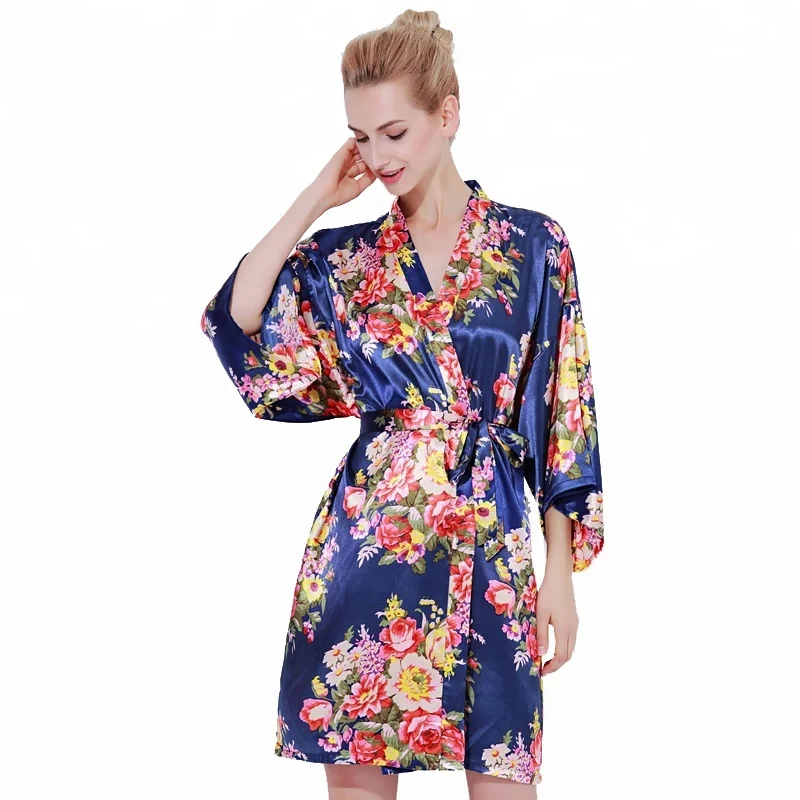 803 Mature Women Night Wear Robe Floral Silk Kid Sleepwear