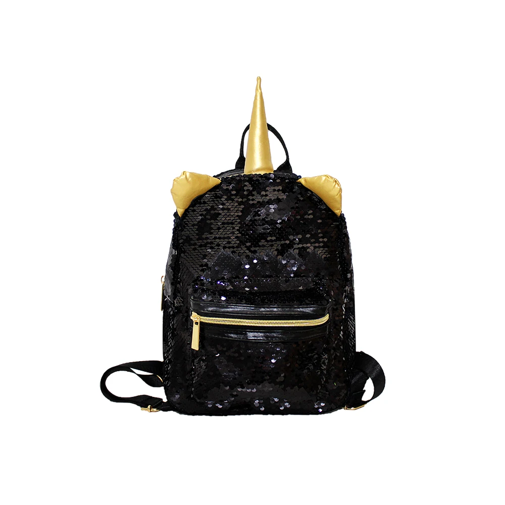 Wholesale black fashion sequins Student unicorn design school backpack women ladies for girl