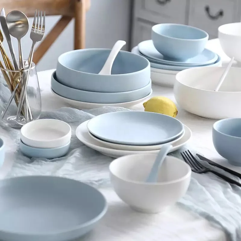 European style concise matt solid color restaurant used stoneware dinnerware
