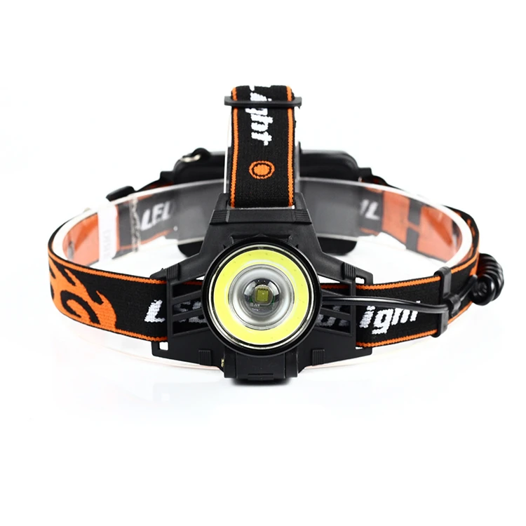 Black Flash Hiking Lamp Rotated Focus Adjustable Camping Light T6+COB Head Lamp Zoom Lens Headlight Rechargeable LED Headlamp