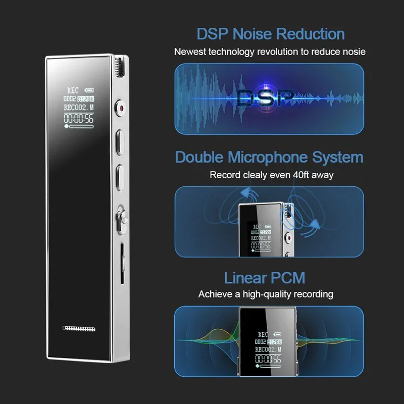 Цифровой диктофон BENJIE с активацией звука и шумоподавлением микрофона