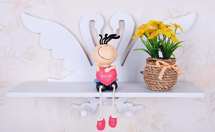 G0228 carved lovely swan commodity shelf white wooden wall shelf wall mount bracket hook kids room decoration towel bracket