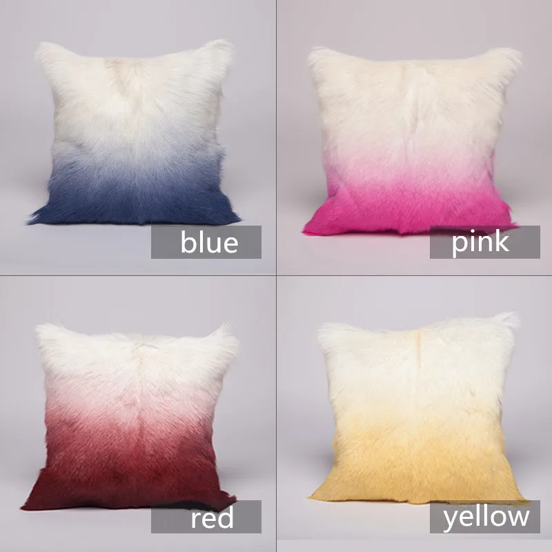 factory real goat fur pillows 40x40 square throw pillow with long curly hair
