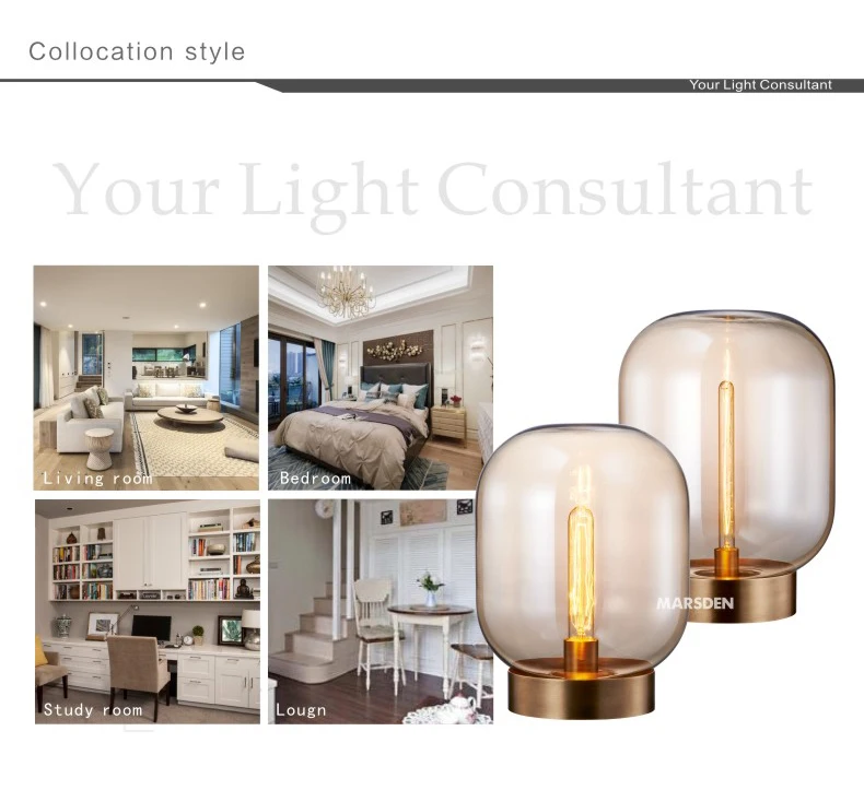 MARSDEN ins style modern fashion luxury LED E27 glass copper plating decorative table light table lamp