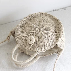 Straw Round Handbag Moroccan Natural Woven Beach Straw Bag