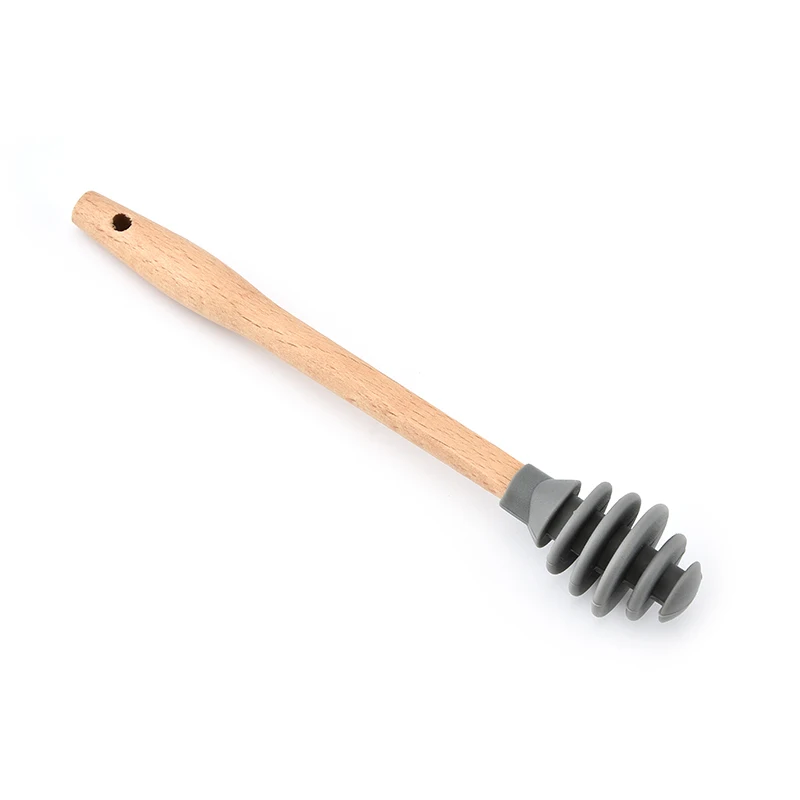 Eco-friendly  food grade plastic Portable Mini wooden handle silicone honey stirred rod stick Mixing spoon